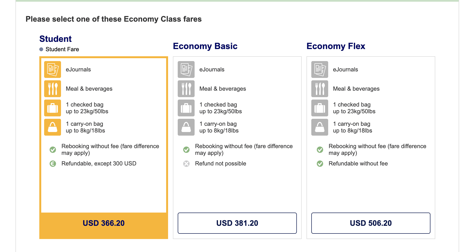 Lufthansa student fare for a flight from JFK to MUC