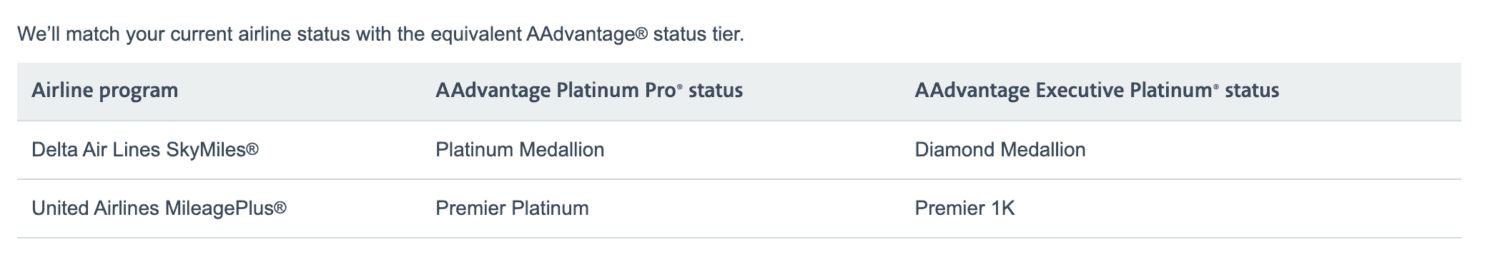 American Airlines status match offer