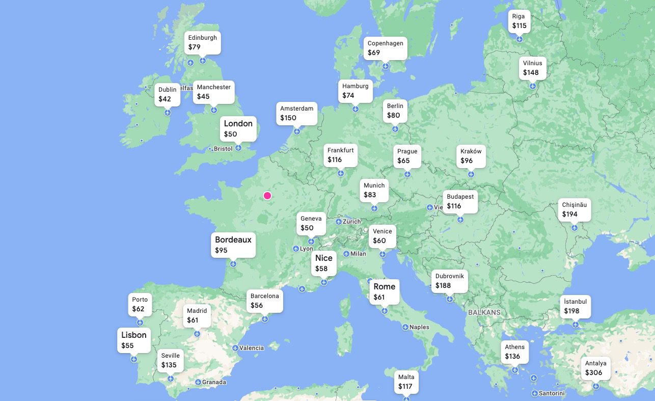 Paris to Europe airfare