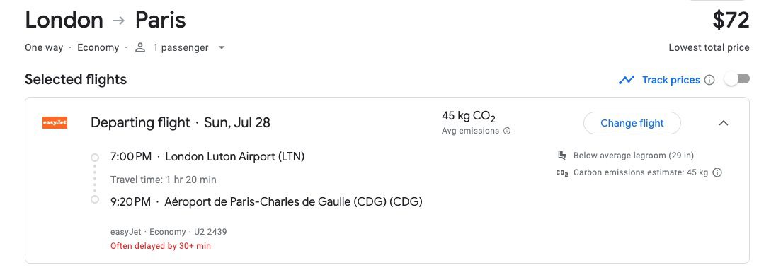 London to Paris olympics flight