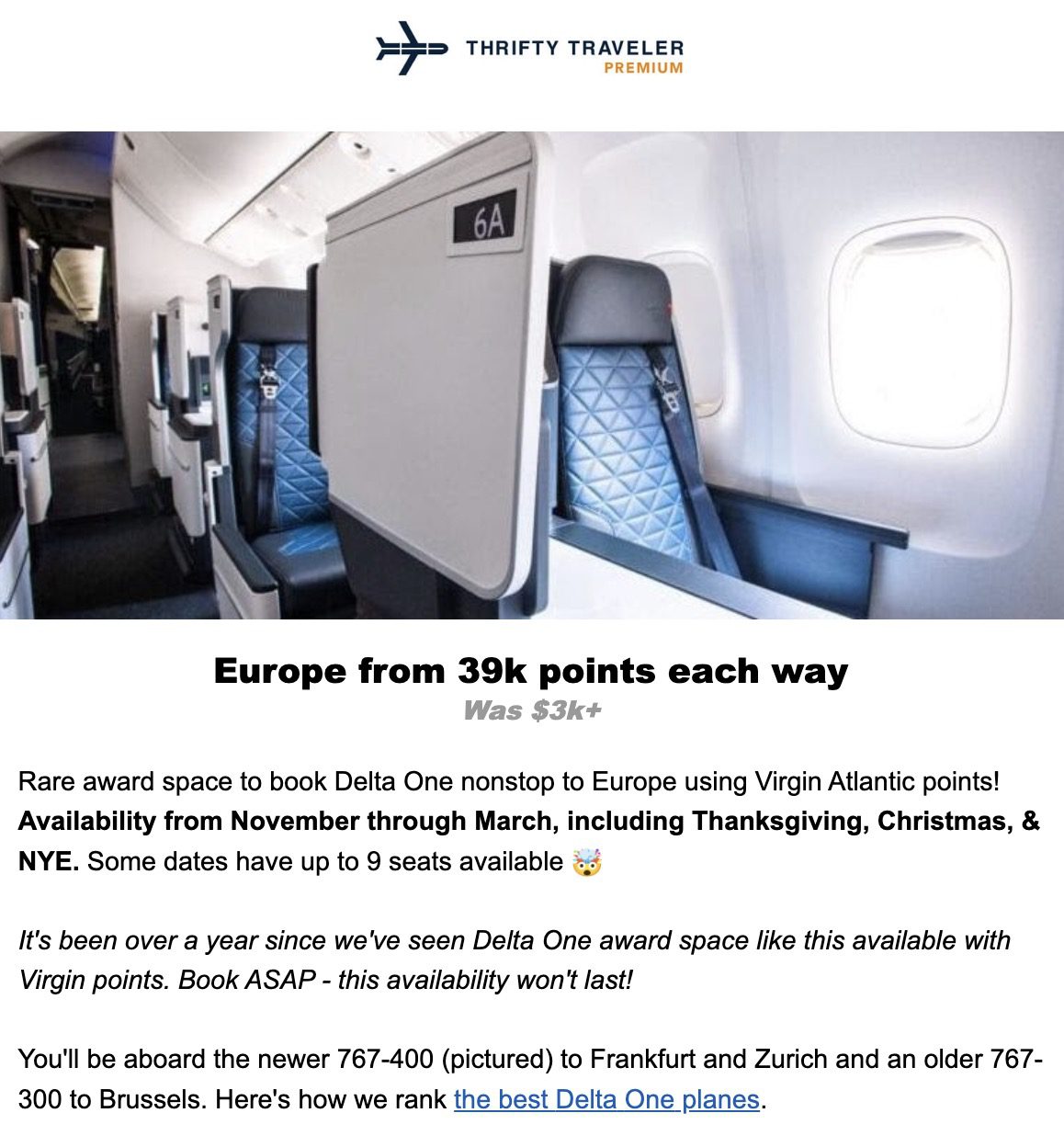 Delta One business class seat