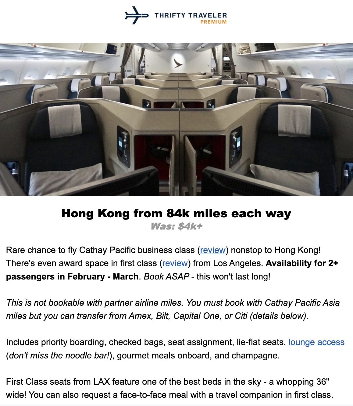 Hong Kong business class deal