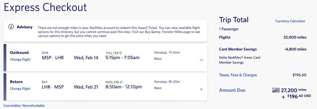 Delta SkyMiles sale to Europe
