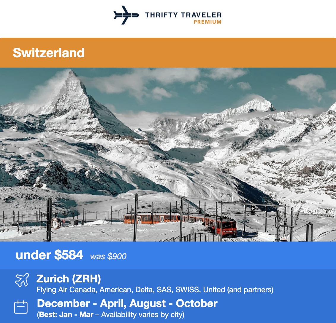 Switzerland flight deal with Zermatt in the background