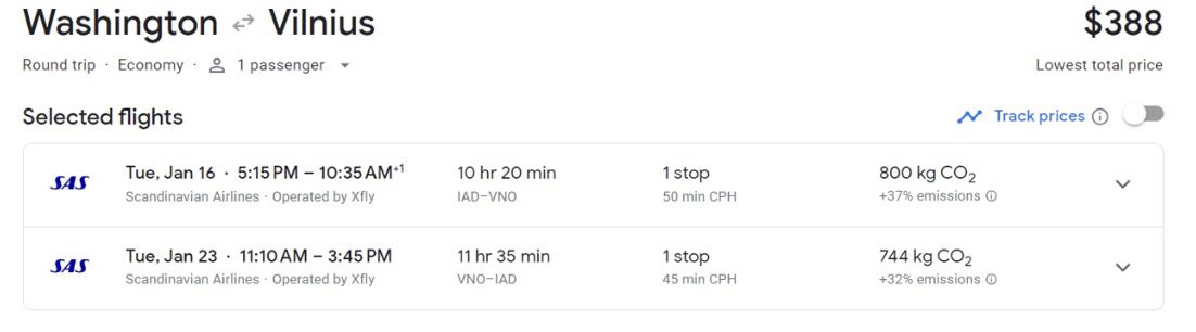Vilnius SAS fare