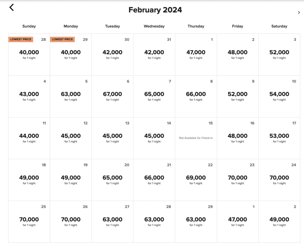 W Sydney availability Feb 2024
