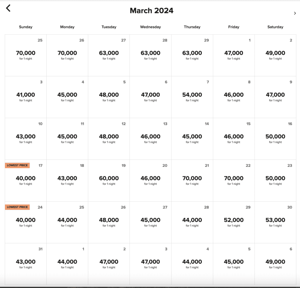 W Sydney availability March 2024