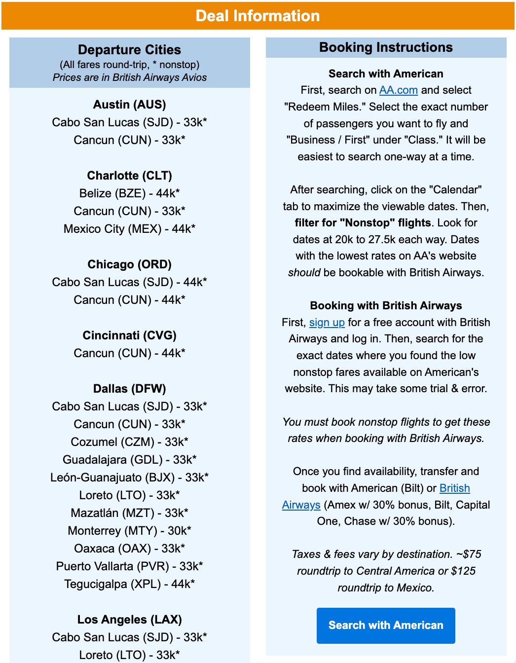 american central america ba deal