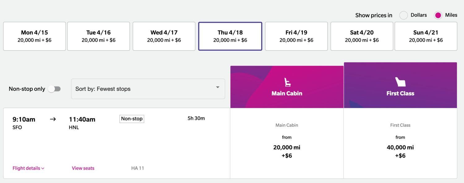 hawaiian business class redemption