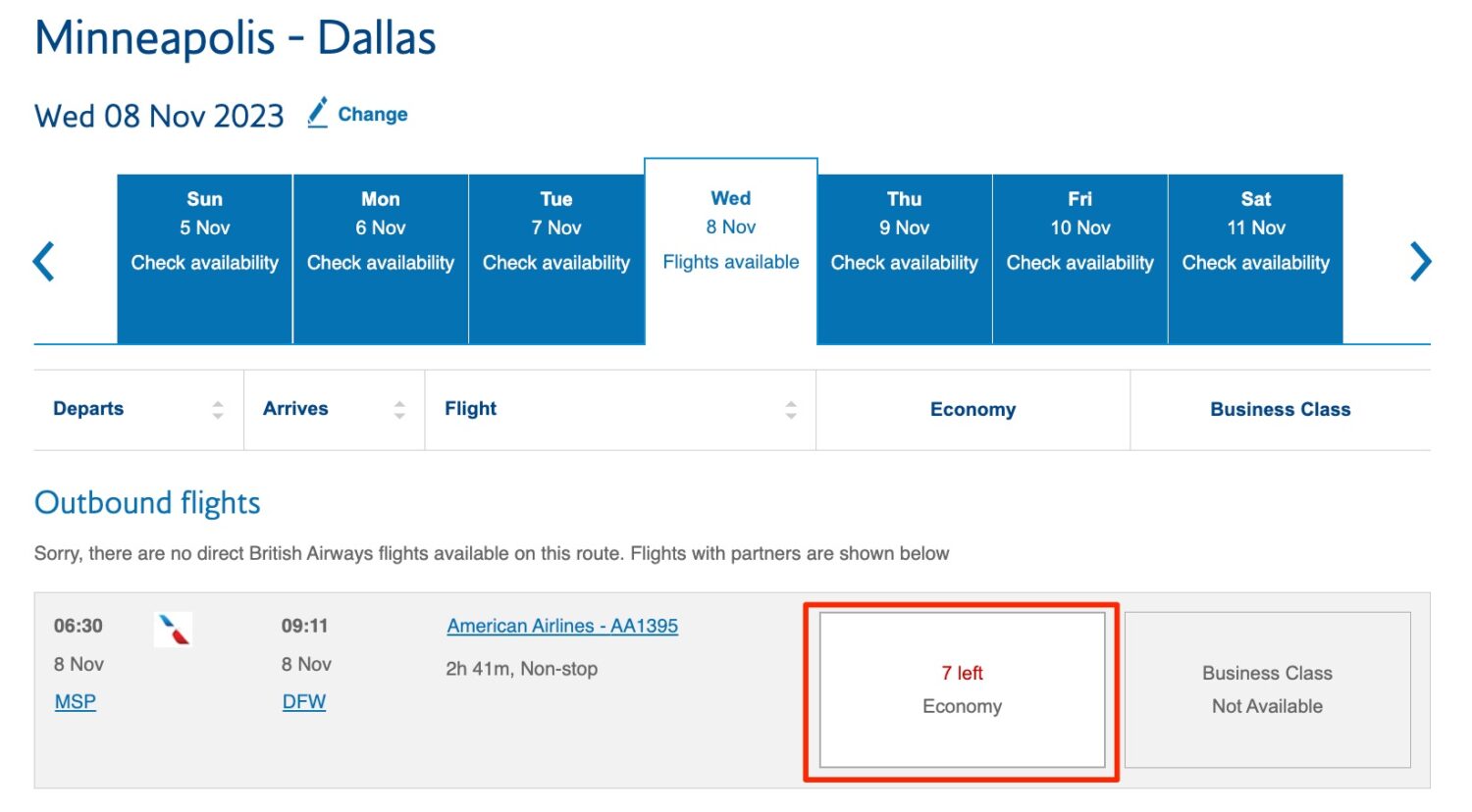 msp dfw british airways