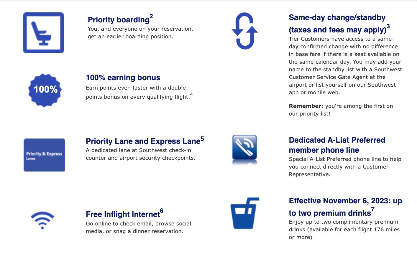 southwest a list preferred benefits