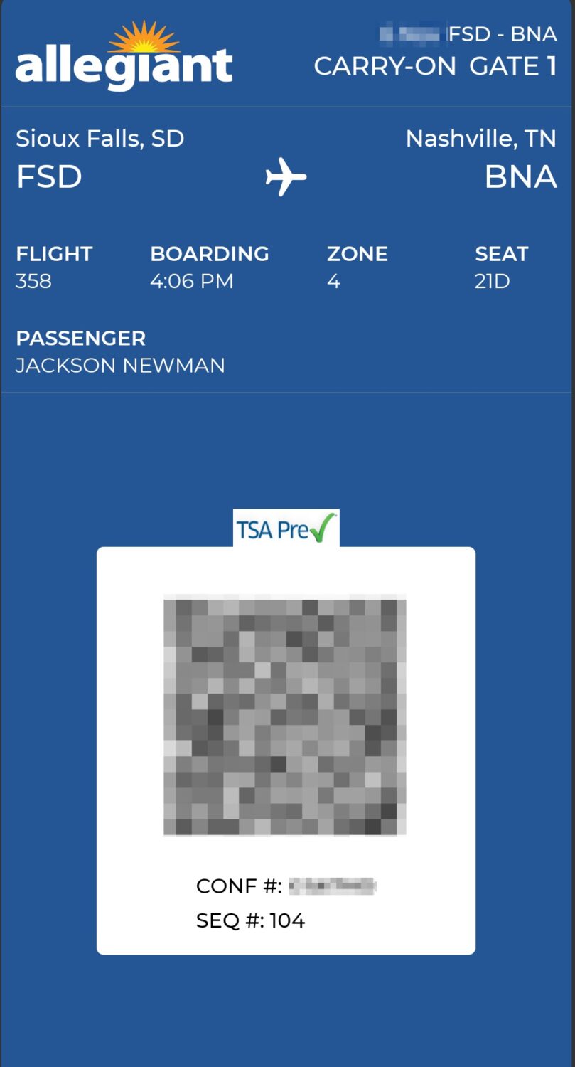 Allegiant Boarding Pass