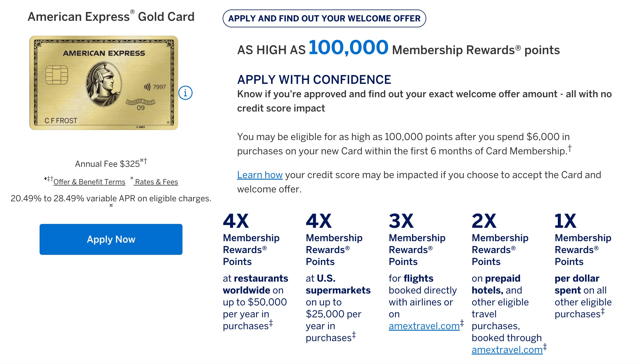 Amex Gold offer for up to 100k points