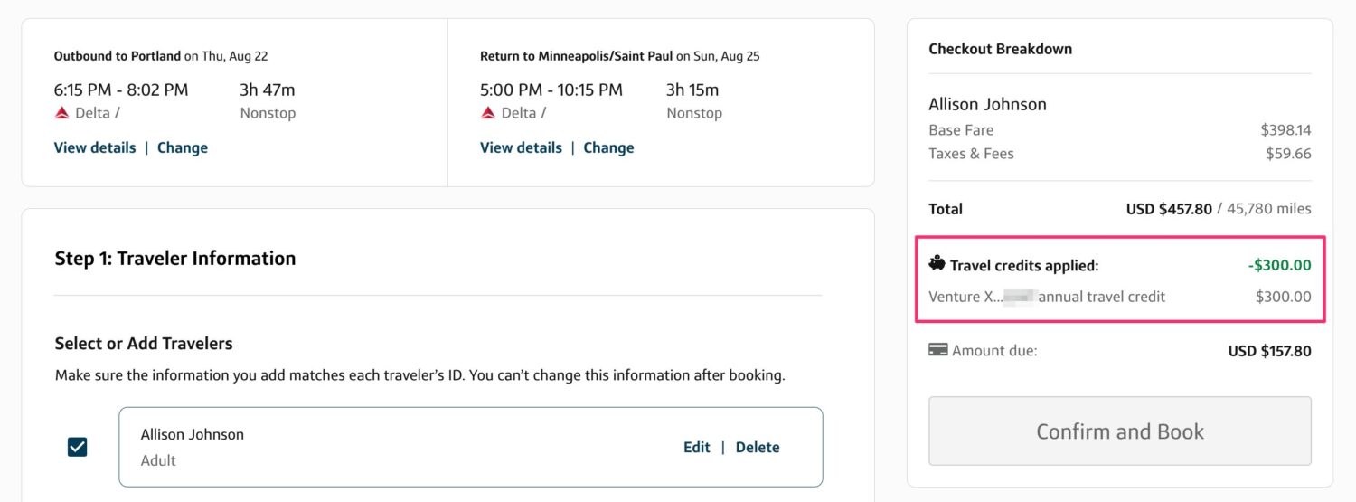Capital One travel booking using the Venture X travel credit