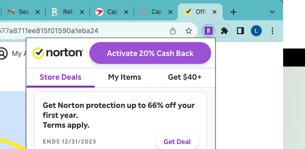 Capital One extension activation button