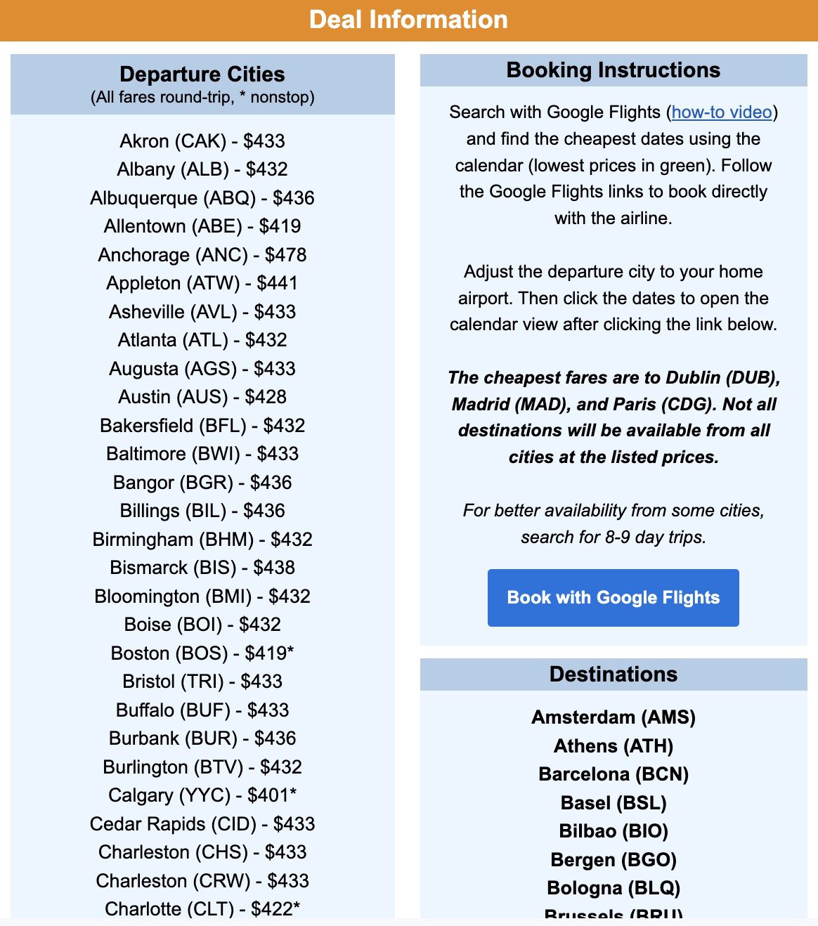 Europe flight deal