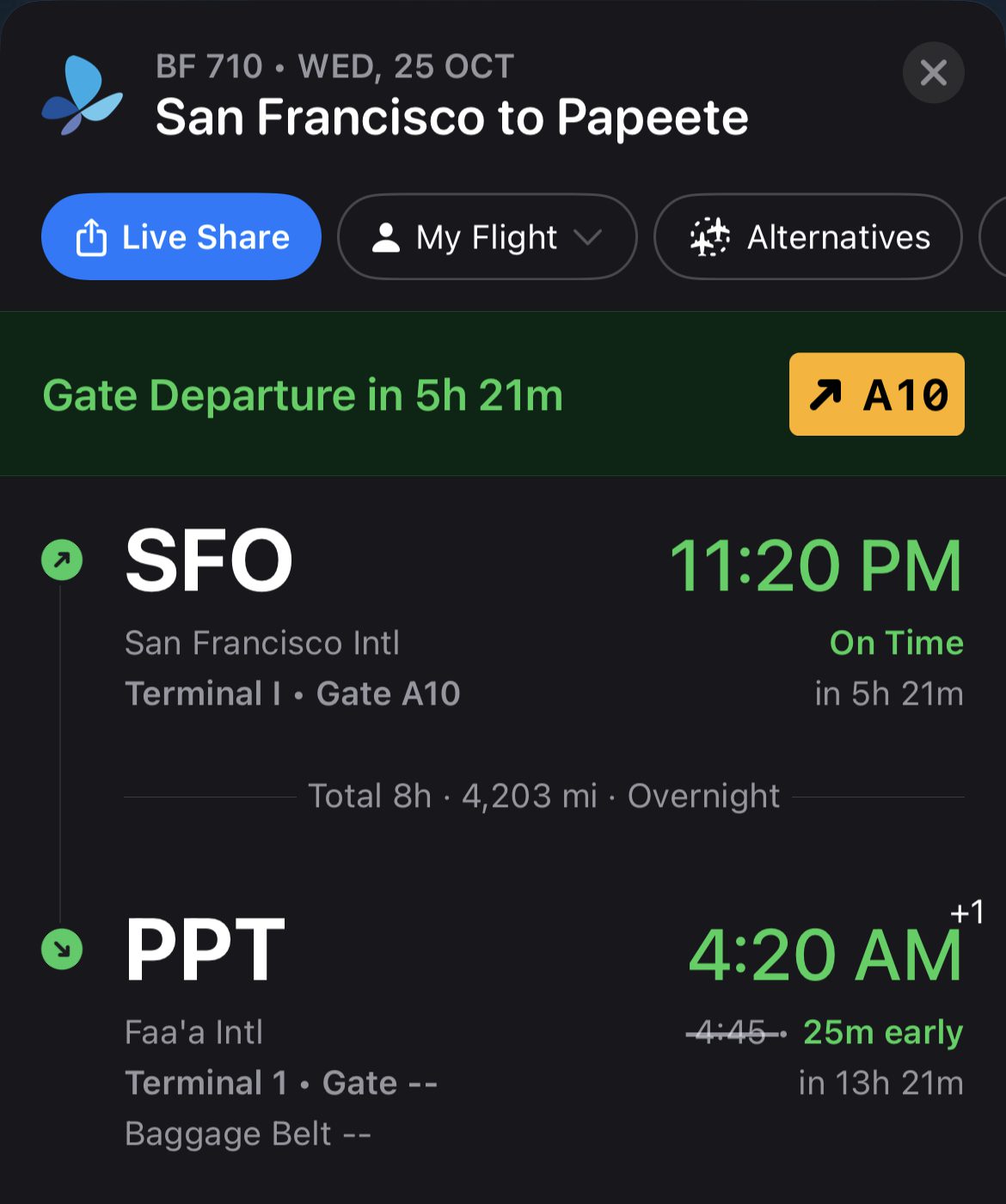 SFO PPT Flighty app
