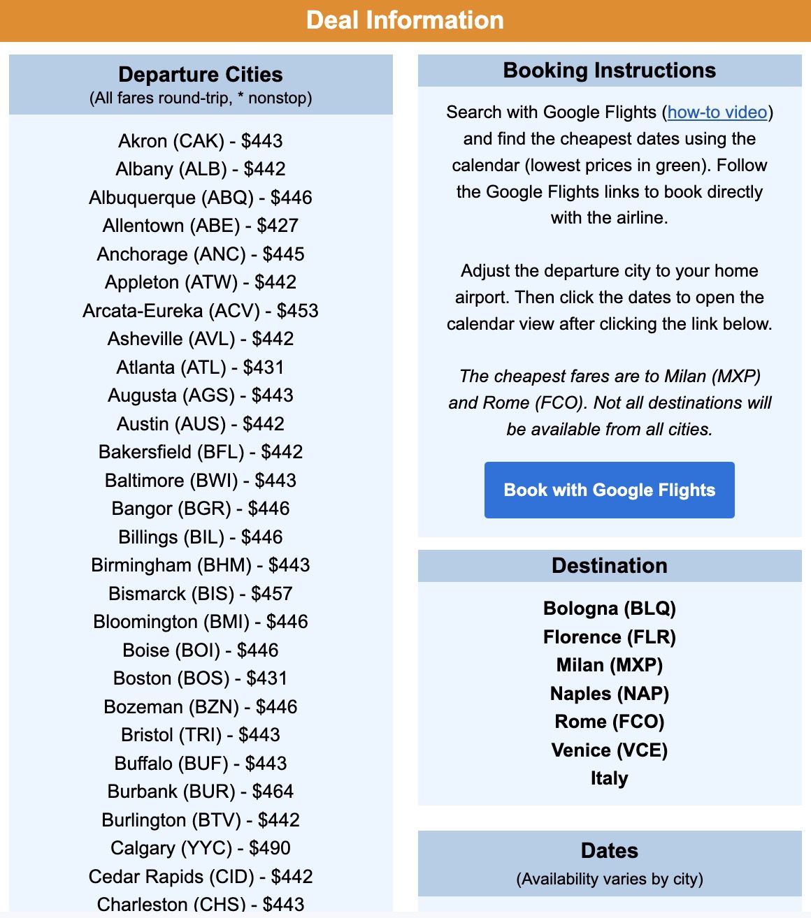 Italy flight deal