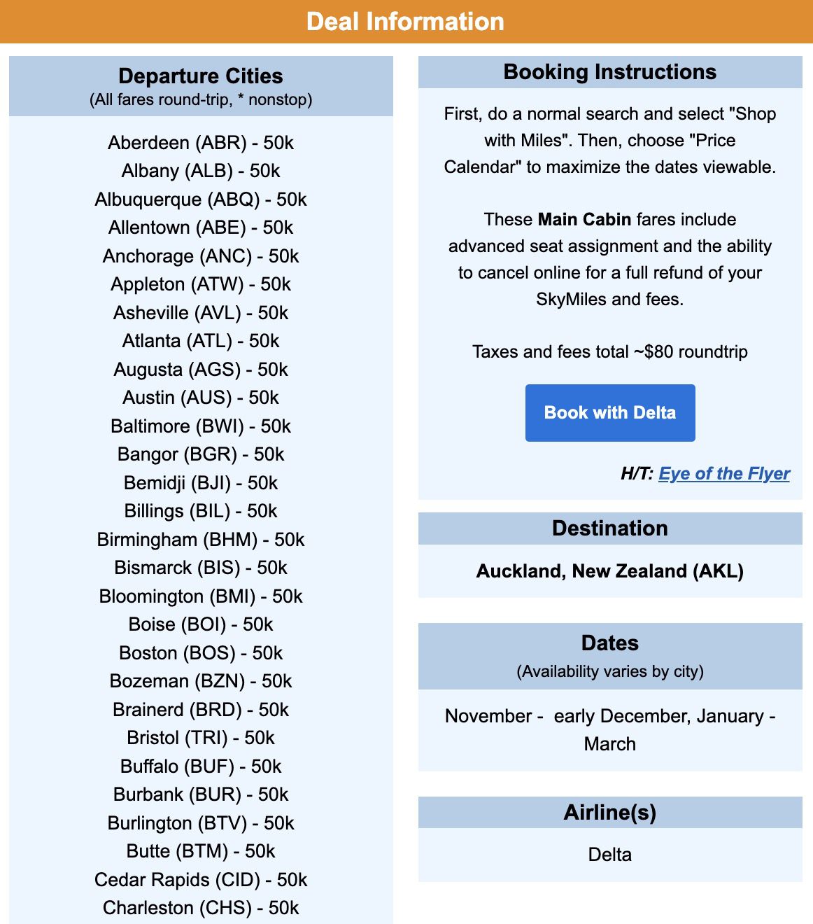 New Zealand flight deal information