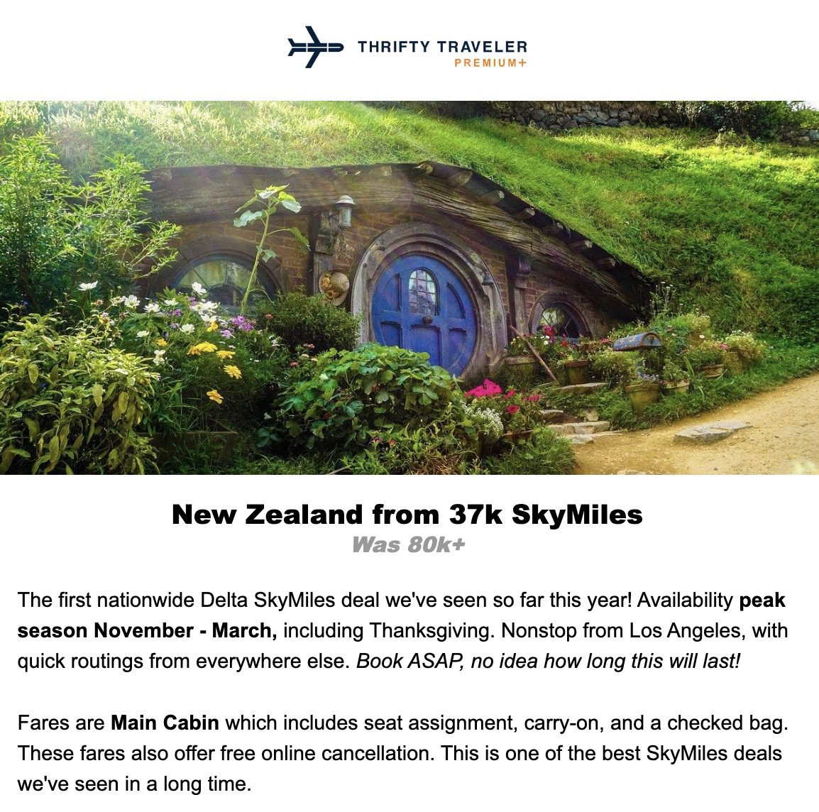New Zealand SkyMiles flight deal