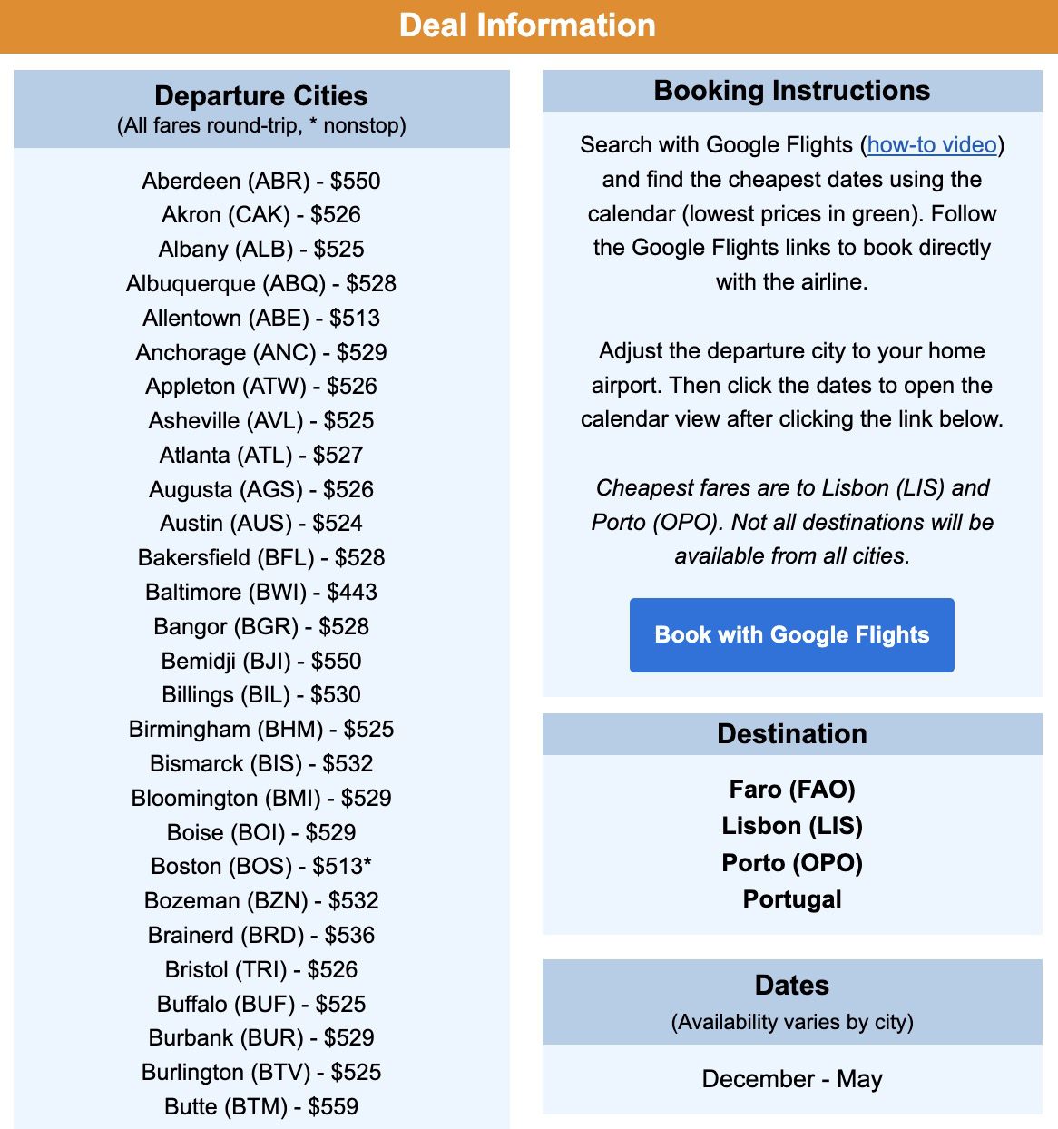 Portugal flight deal