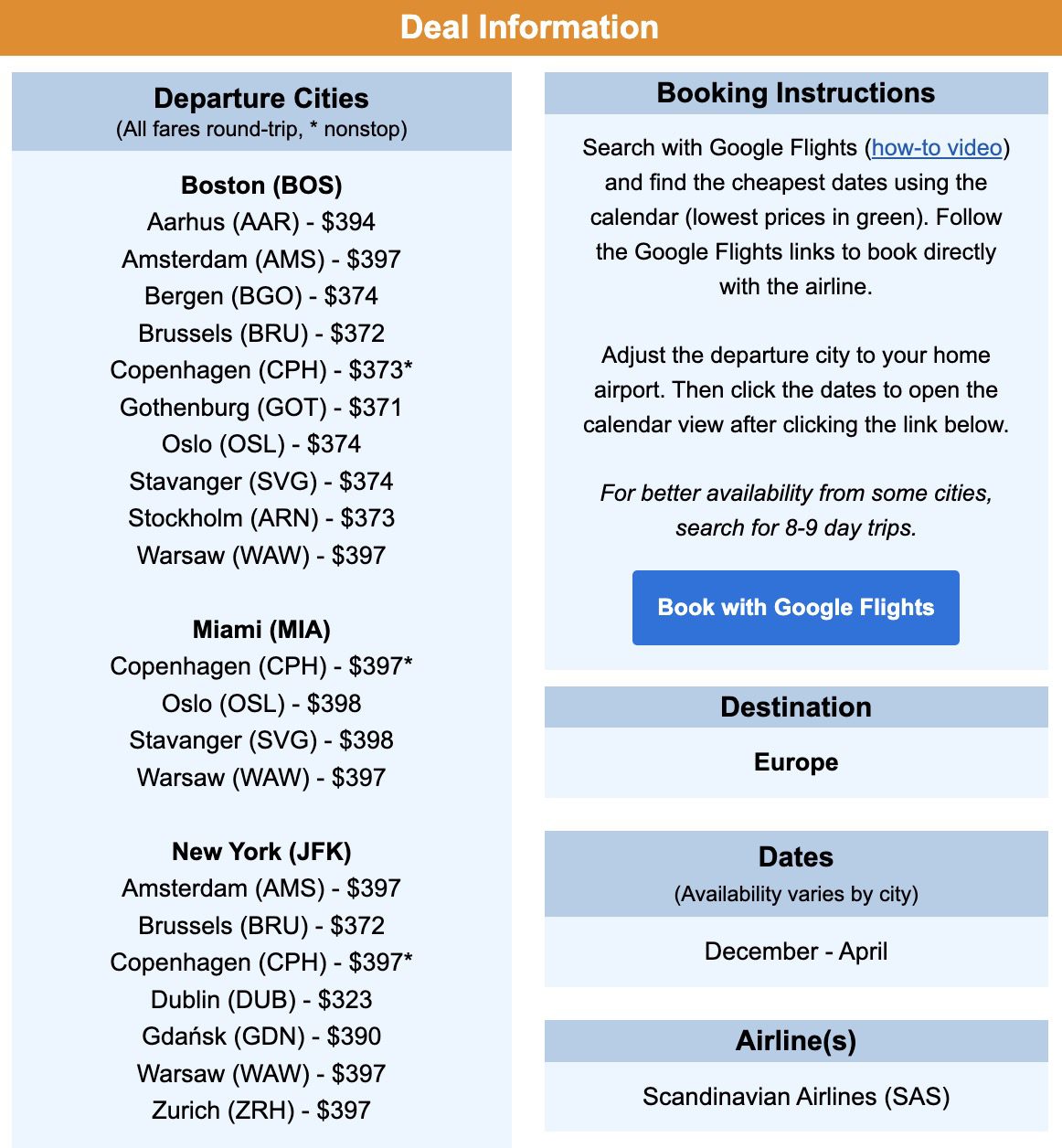 Scandinavian flight deal
