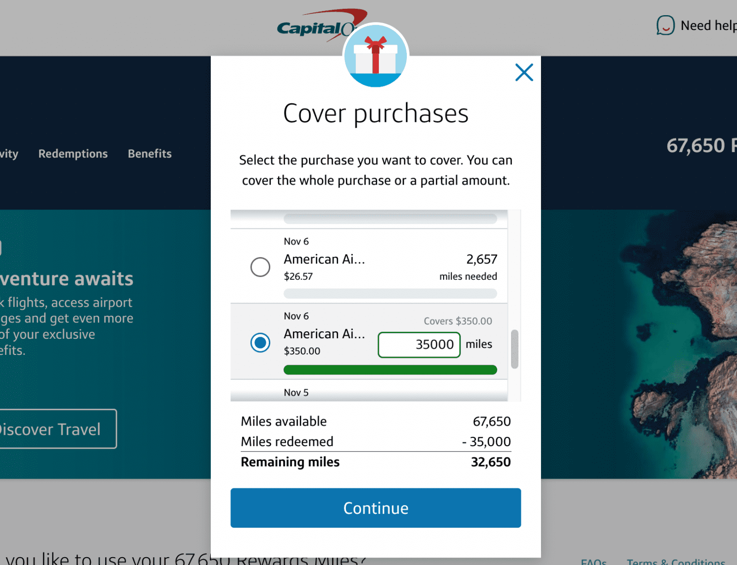 Capital One cover travel purchases feature