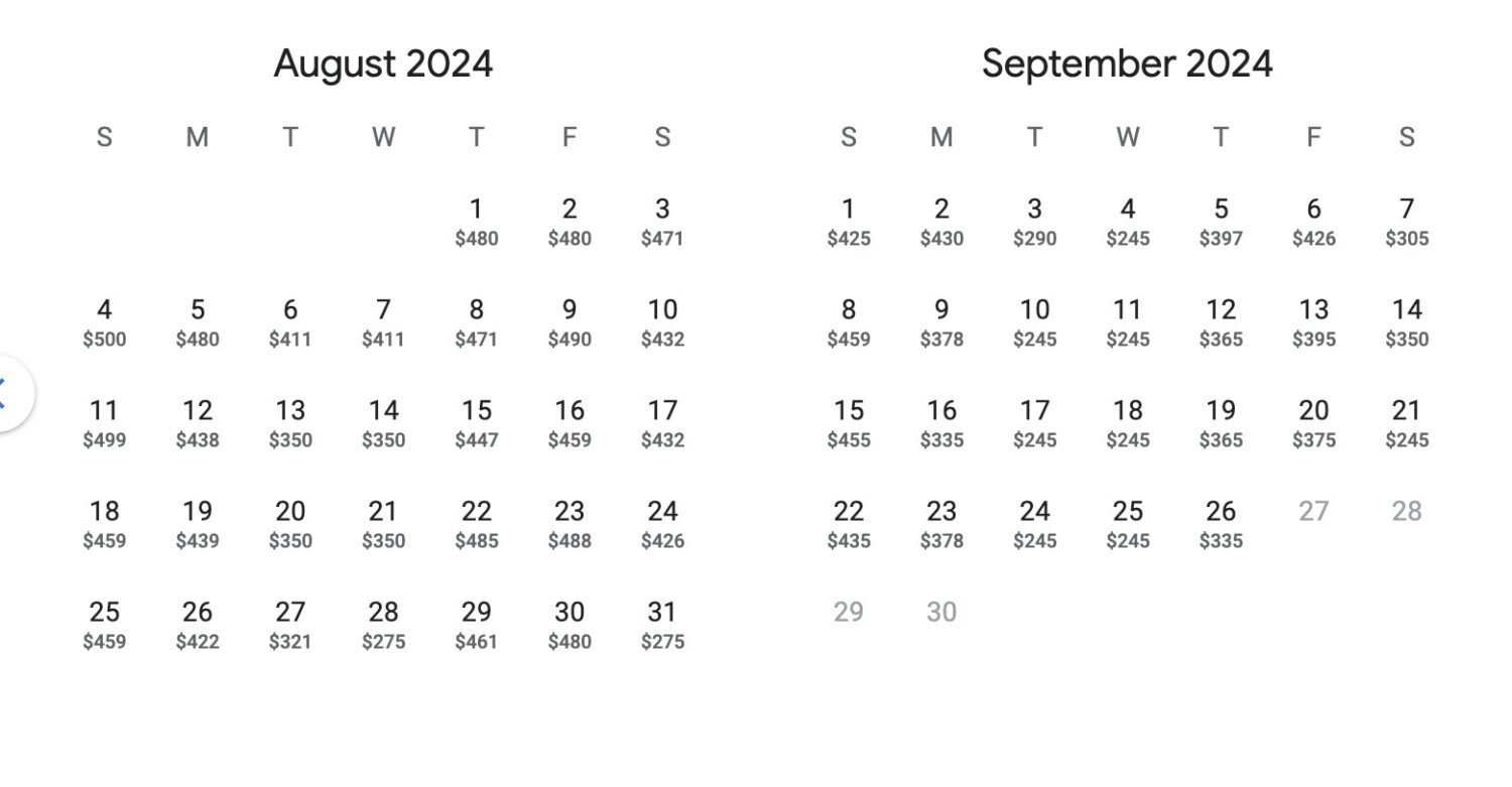 Google Flights calendar