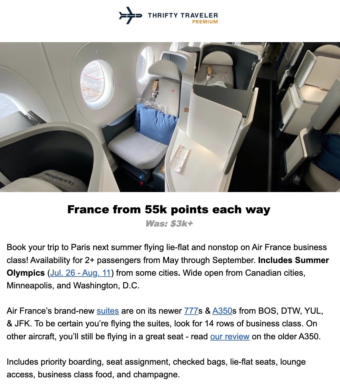 Olympics business class flight deal