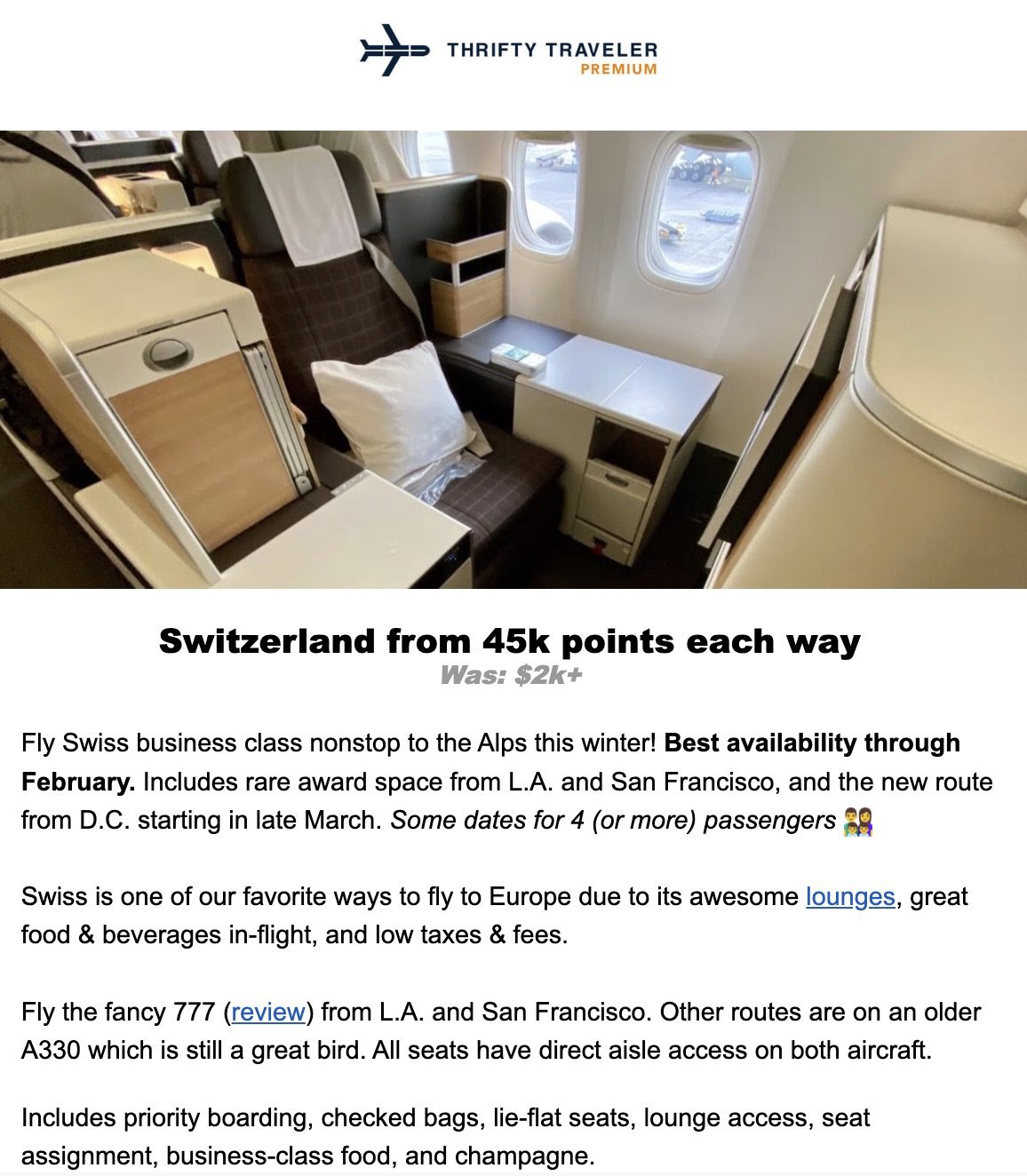 SWISS business class