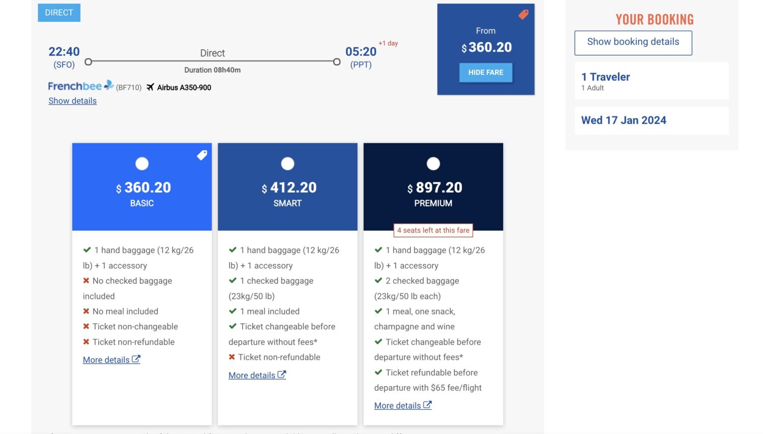 French Bee fare classes