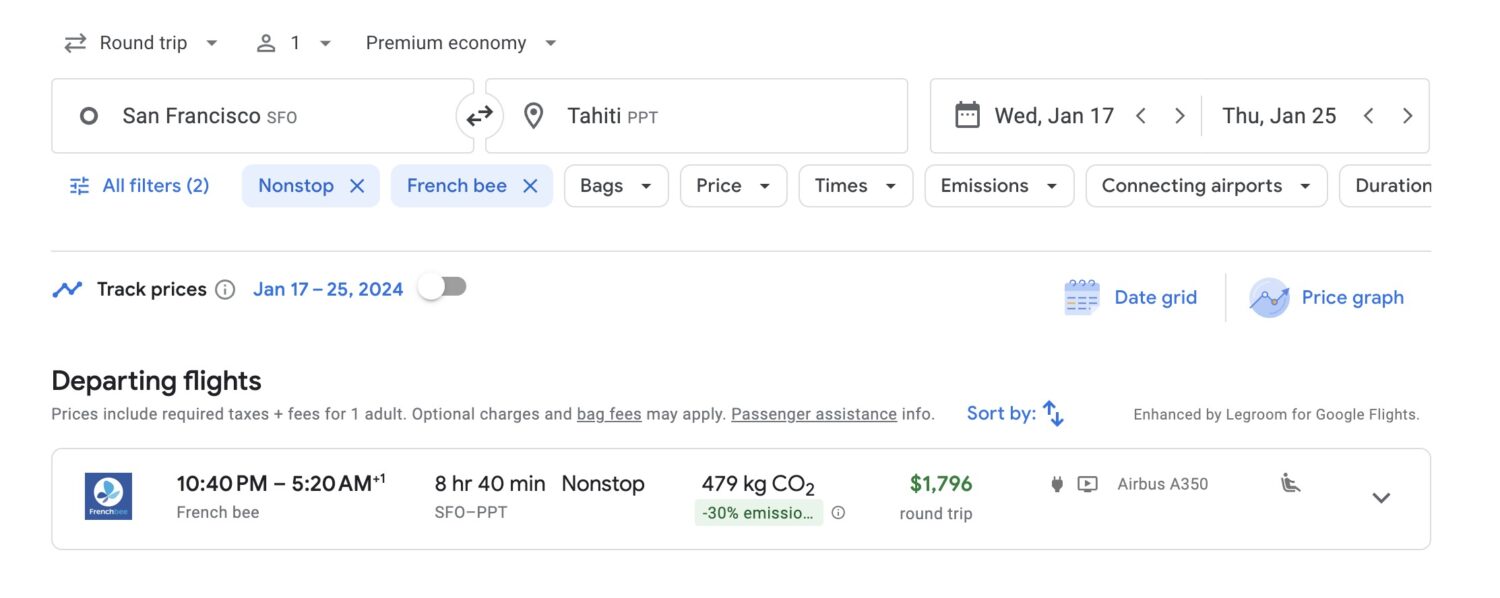 SFO Tahiti roundtrip French Bee