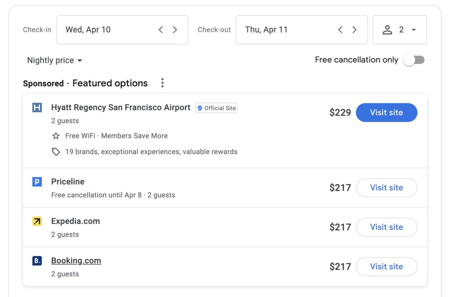 Hyatt Regency SFO booking options