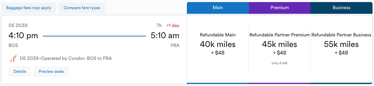 bos - fra concord alaska award booking