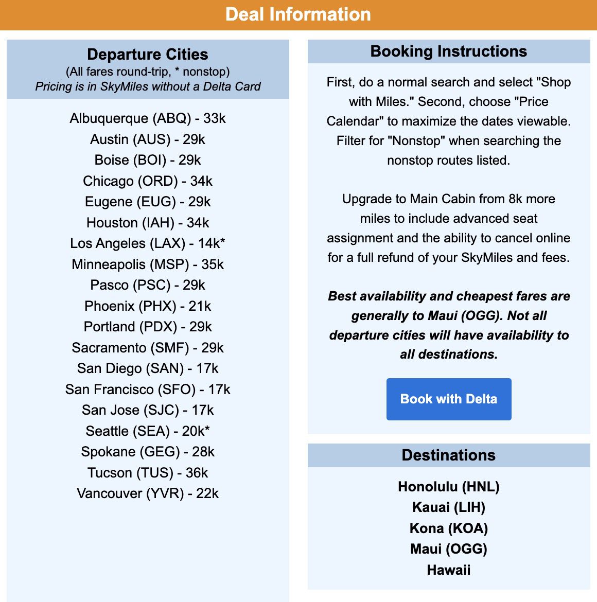Hawaii flight deal Delta SkyMiles