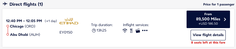 Chicago (ORD) to Abu Dhabi (AUH) flight on Etihad Airways via Flying Blue 