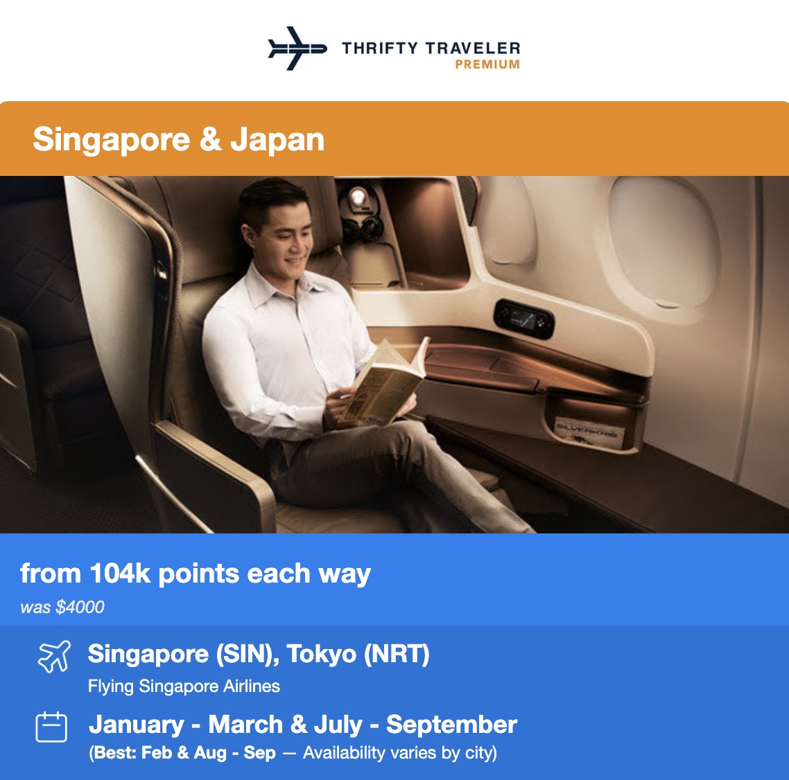 Singapore Airlines business class featuring a business traveler in a white shirt reading a book in a luxury suite. 