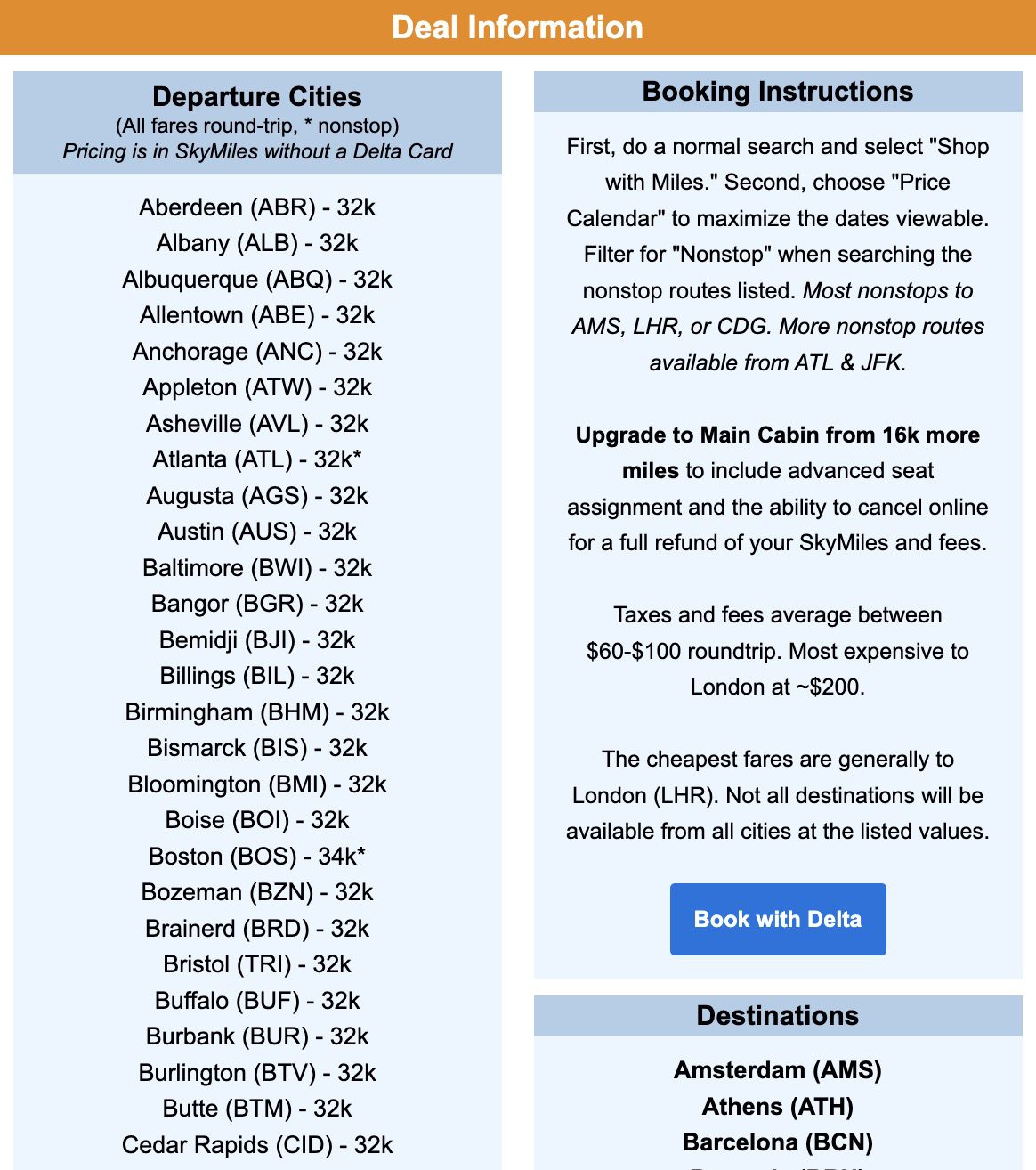 SkyMiles Europe deal