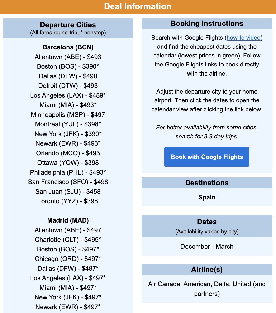 Flight deal to Spain