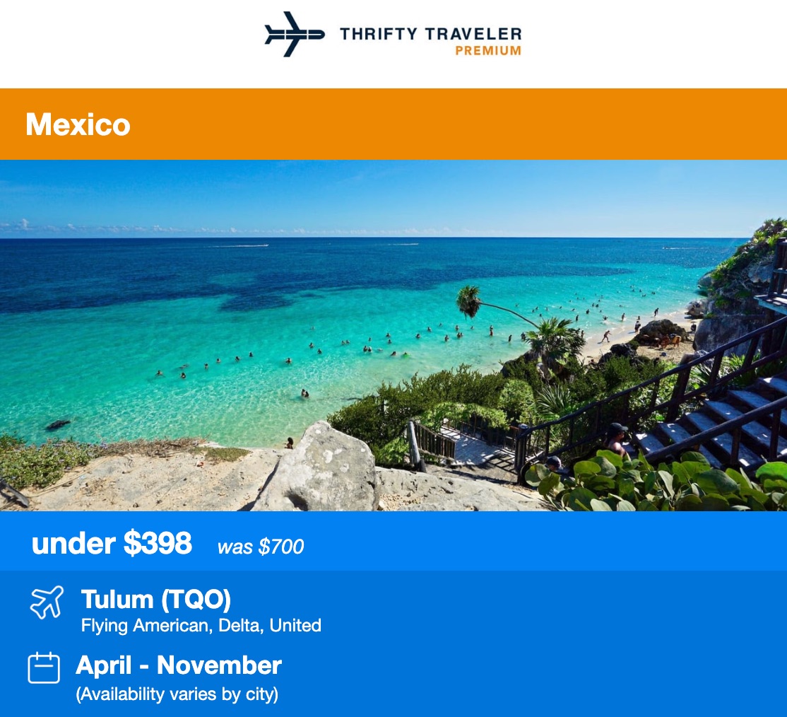 Thrifty Traveler Premium Tulum flight deal