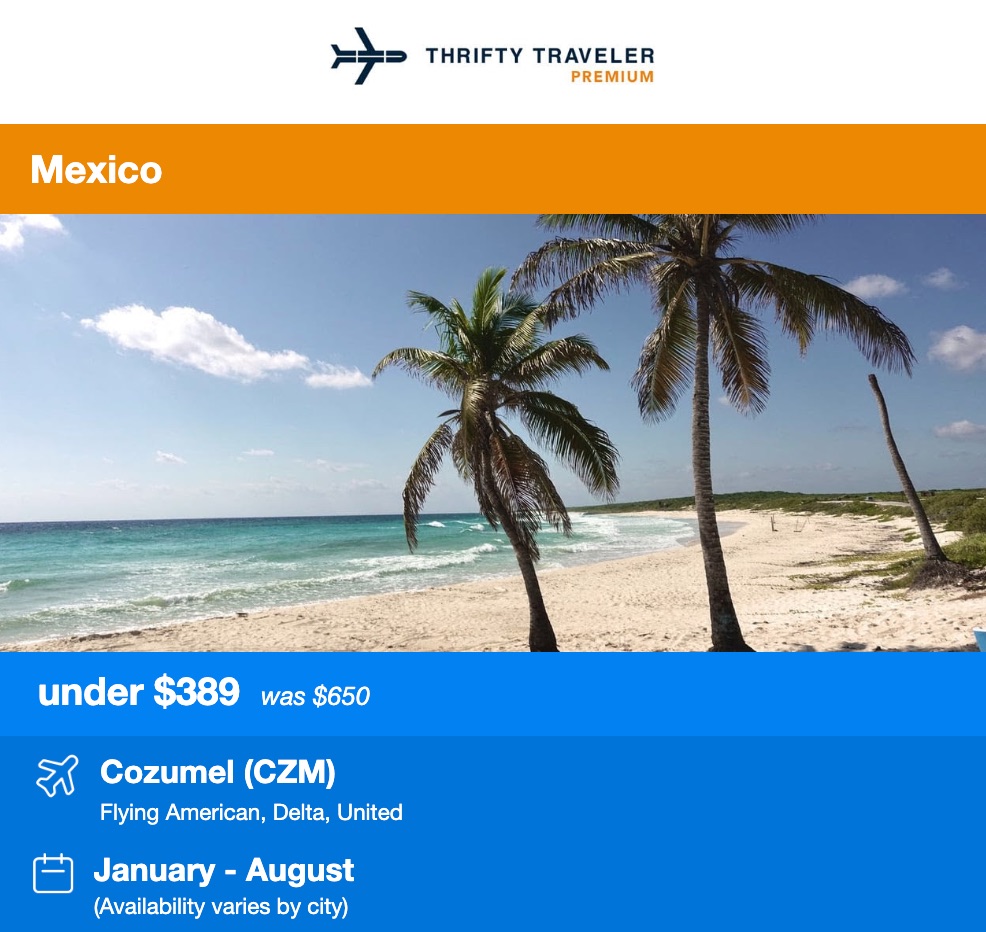 Thrifty Traveler Premium flight deal Cozumel