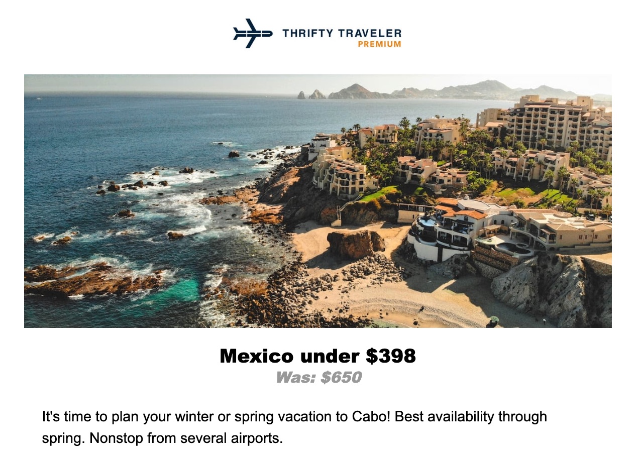Thrifty Traveler Premium deal to Cabo