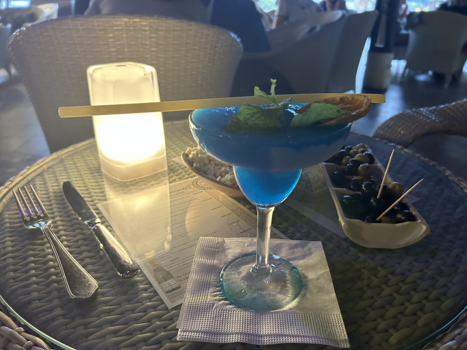 Tiki Bar cocktail popcorn and olives