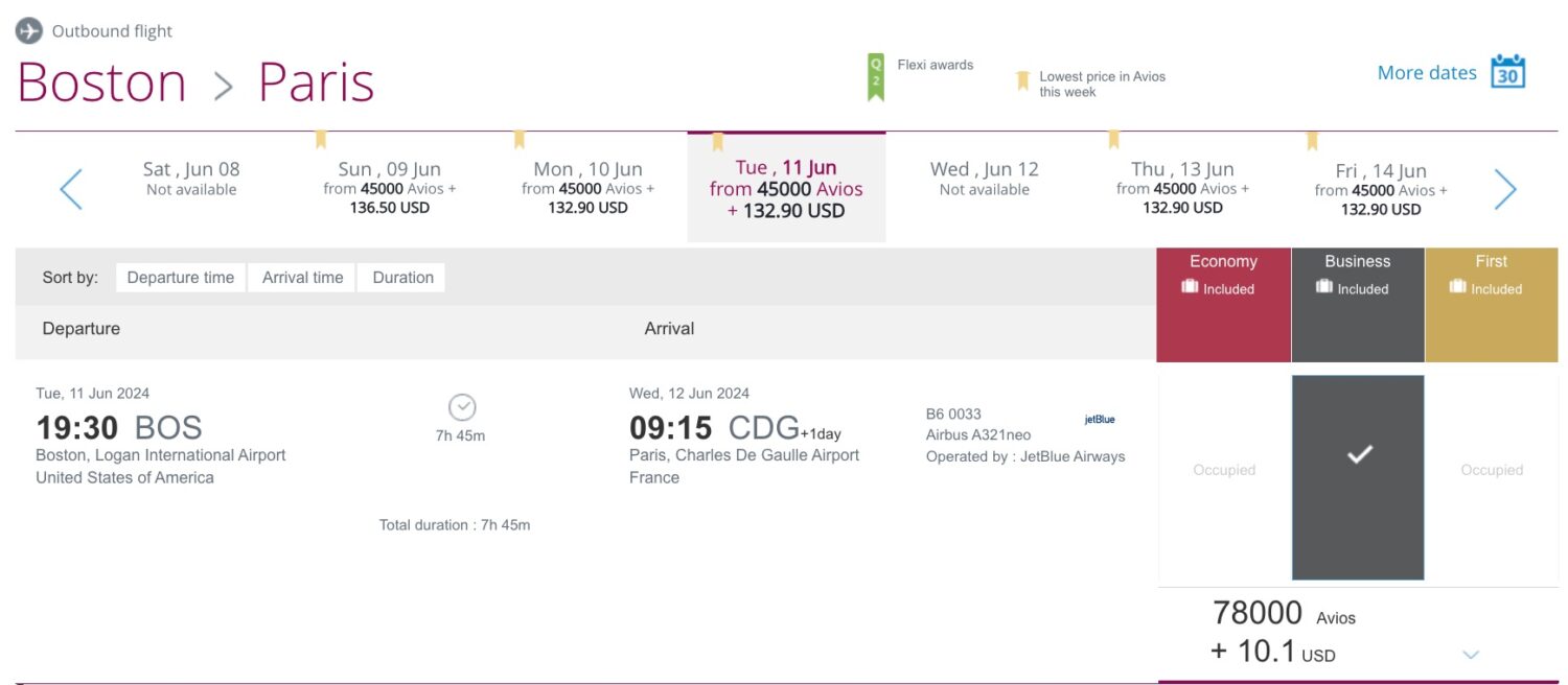 boston to paris qatar