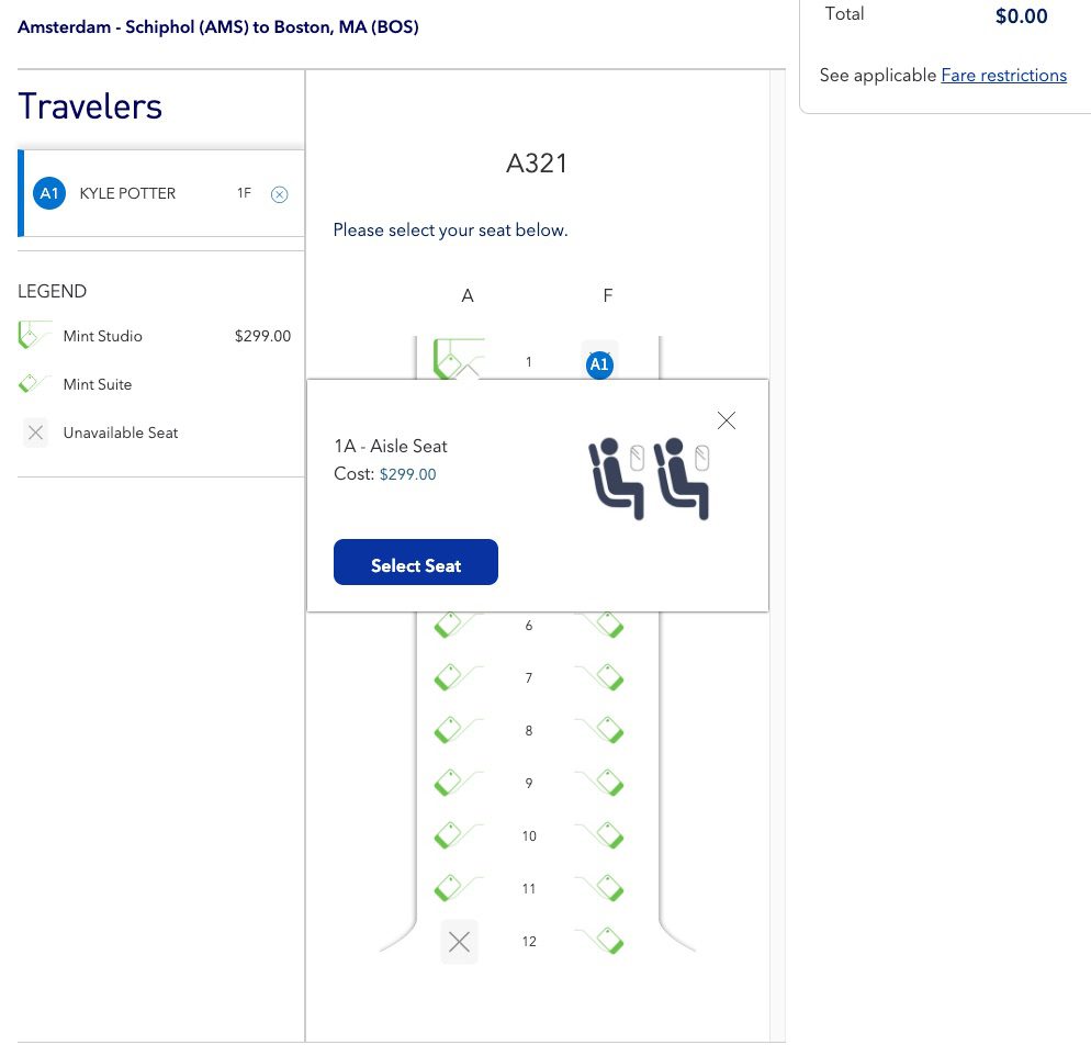 jetblue mint studio seat selection