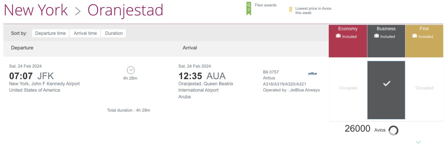 jfk to aruba jetblue