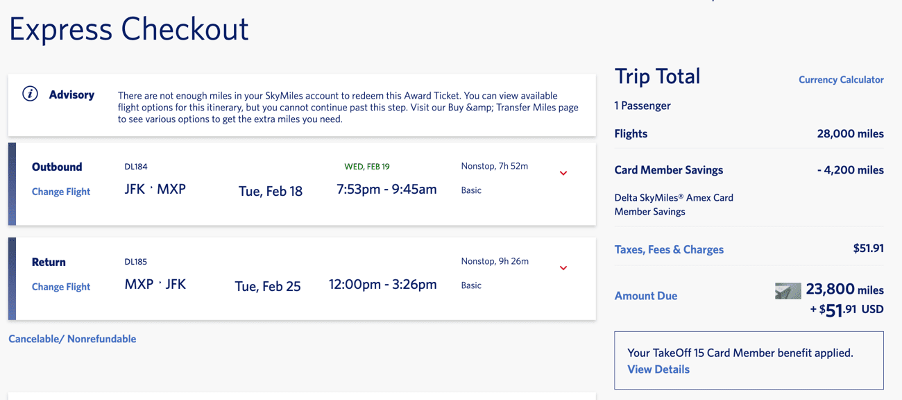 delta skymiles deal from jfk to milan for 23,800 skymiles