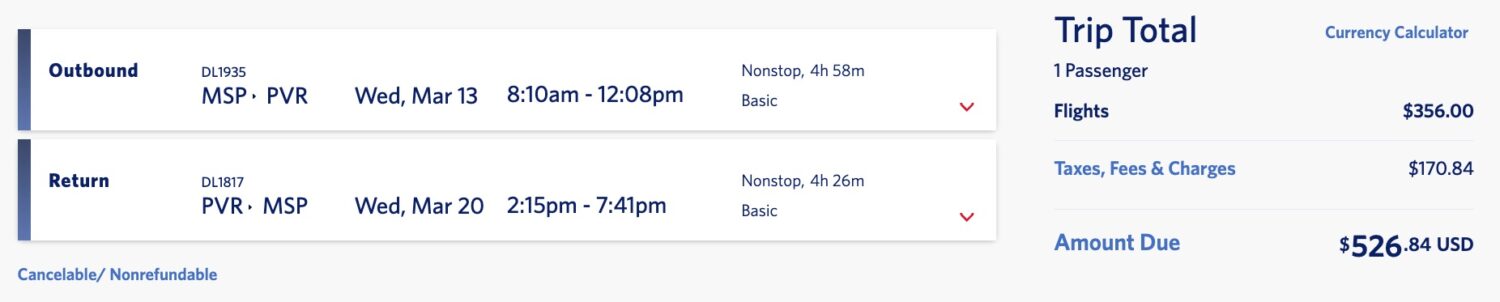 msp to puerto vallarta delta flight