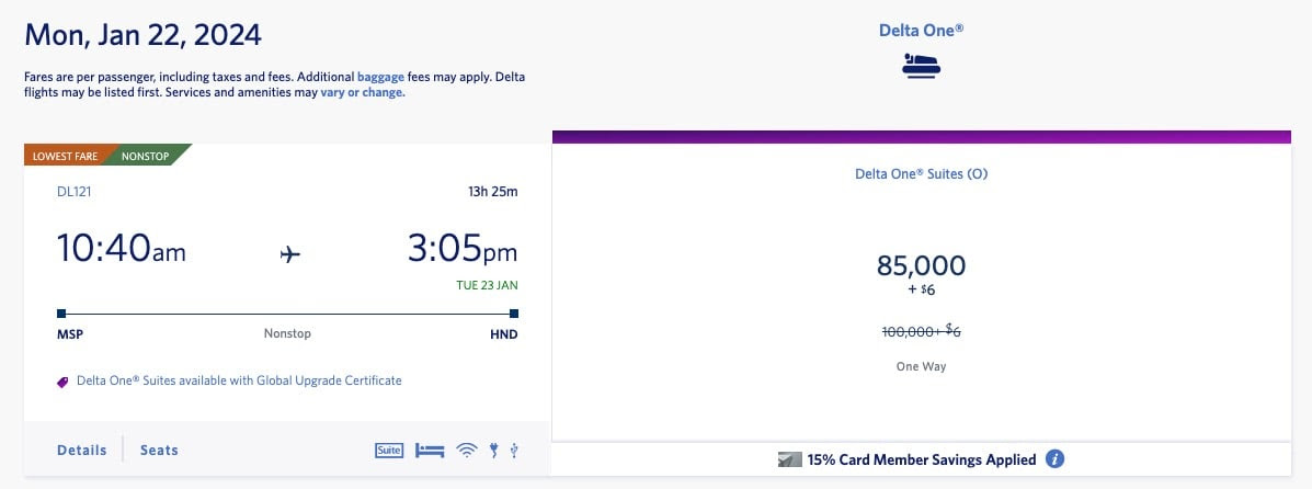 delta one to tokyo skymiles redemption