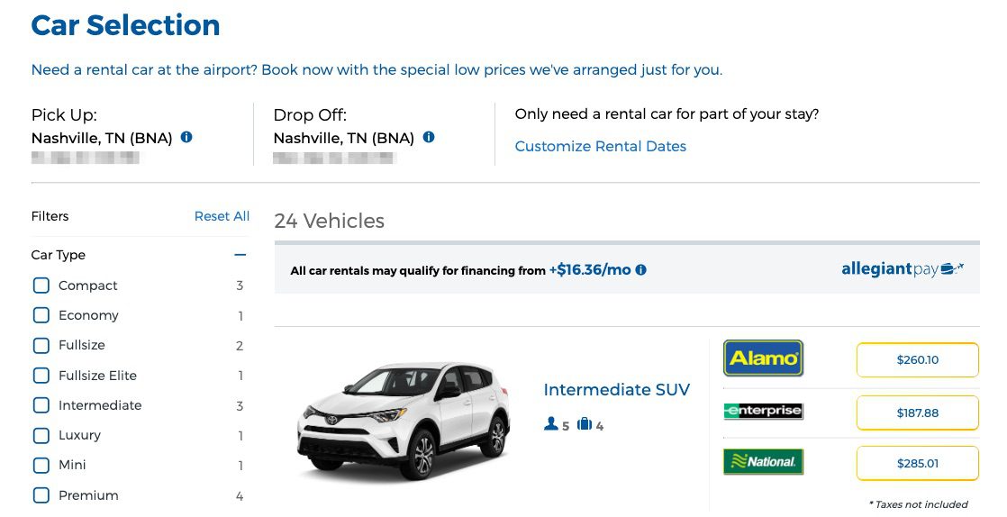 allegiant rental car offer